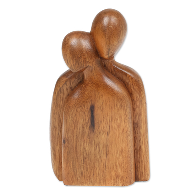 Wood sculpture, 'Lovers Comfort' - Hand-Carved Abstract Wood Sculpture of Couple Hugging