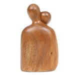 Wood sculpture, 'Lovers Comfort' - Hand-Carved Abstract Wood Sculpture of Couple Hugging