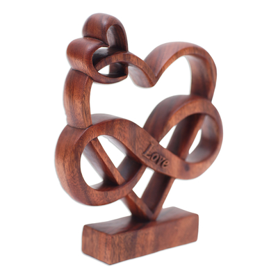 Wood sculpture, 'The Last Love' - Hand-Carved Heart-Themed Suar Wood Sculpture in Brown