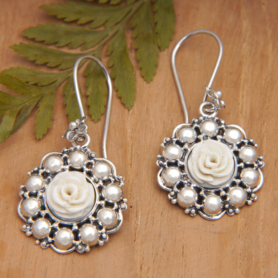 Sterling silver dangle earrings, 'Bohemian Rose' - Rose-Themed Polished Sterling Silver Dangle Earrings
