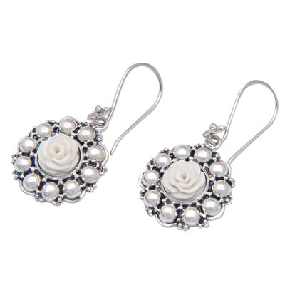 Sterling silver dangle earrings, 'Bohemian Rose' - Rose-Themed Polished Sterling Silver Dangle Earrings