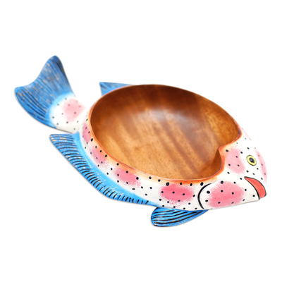 Wood catchall, 'Giant Trevally' - Hand-Carved and Hand-Painted Fish-Shaped Wood Catchall