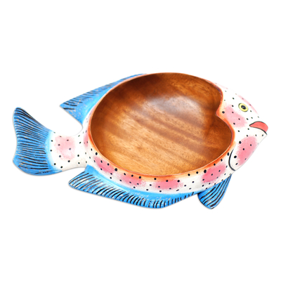 Wood catchall, 'Giant Trevally' - Hand-Carved and Hand-Painted Fish-Shaped Wood Catchall