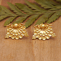 Pendientes chapados en oro, 'Shiny Dandelion' - Pendientes con temática de diente de león chapados en oro de Bali