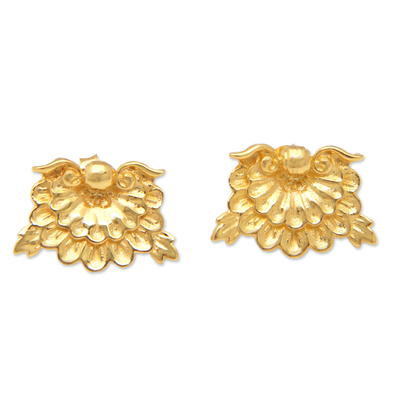 Gold-plated stud earrings, 'Shiny Dandelion' - Gold-Plated Dandelion Themed Stud Earrings from Bali