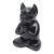 Wood sculpture, 'Gratitude at Night' - Hand-Carved Black Suar Wood French Bulldog Sculpture