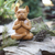 Wood sculpture, 'Gratitude at Day' - Hand-Carved Brown Suar Wood French Bulldog Sculpture
