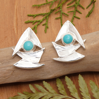 Amazonite drop earrings, 'Successful Sailing' - Modern Abstract Drop Earrings with Amazonite Cabochons