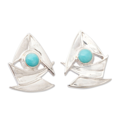 Amazonite drop earrings, 'Successful Sailing' - Modern Abstract Drop Earrings with Amazonite Cabochons