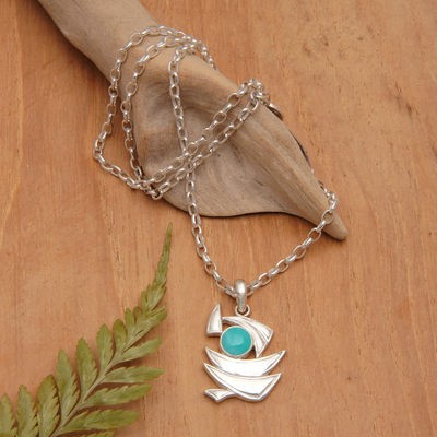 Amazonite pendant necklace, 'Successful Sailing' - Modern Abstract Pendant Necklace with an Amazonite Cabochon