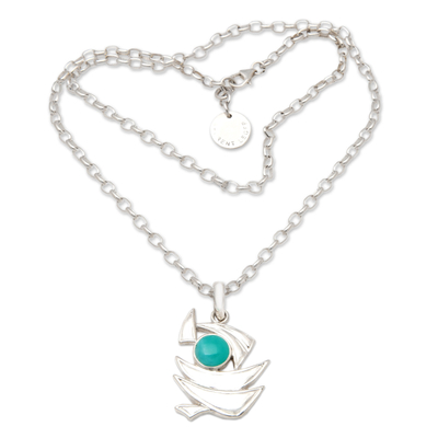 Amazonite pendant necklace, 'Successful Sailing' - Modern Abstract Pendant Necklace with an Amazonite Cabochon