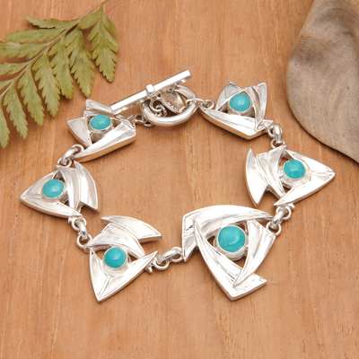 Amazonite link bracelet, 'Successful Sailing' - Modern Abstract Link Bracelet with Amazonite Cabochons