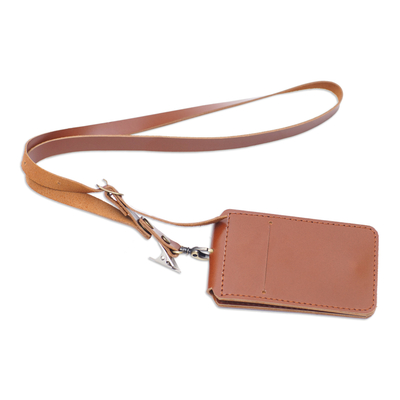 Leather card wallet, 'Chic Minimalism' - Handcrafted Brown Leather Card Wallet with Cotton Accent
