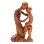 Wood sculpture, 'Memories from my Childhood' - Abstract Father & Son Sculpture Hand-Carved in Wood in Bali