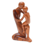 Wood sculpture, 'Memories from my Childhood' - Abstract Father & Son Sculpture Hand-Carved in Wood in Bali
