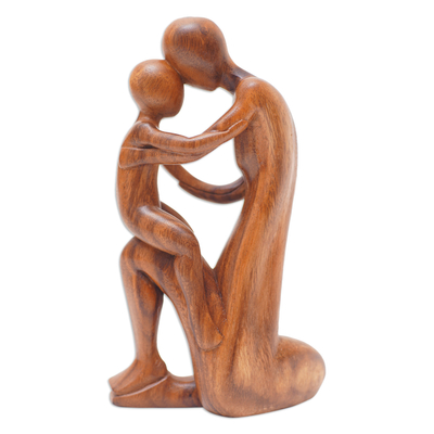 Wood sculpture, 'Memories from my Childhood' - Abstract Father & Son Sculpture Hand-Carved in Wood in Bali