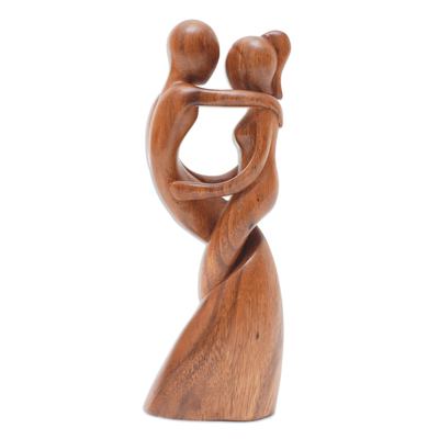 Wood sculpture, 'Dancing in Love' - Dancing Lovers Sculpture Hand-Carved in Wood in Bali