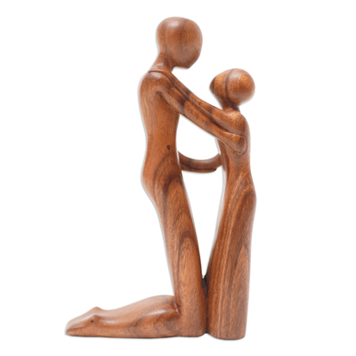 Wood sculpture, 'My Father and Me' - Father and Son Sculpture Hand-Carved in Wood in Bali