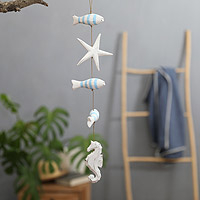 Wood mobile, 'Aquatic Realm in Blue' - Hand-Carved Marine-Themed White and Blue Albesia Wood Mobile