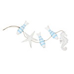 Wood mobile, 'Aquatic Realm in Blue' - Hand-Carved Marine-Themed White and Blue Albesia Wood Mobile