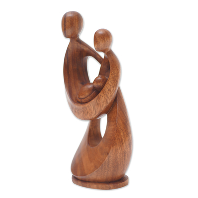 Wood sculpture, 'New Chapter' - Hand-Carved Semi-Abstract Suar Wood Family Sculpture