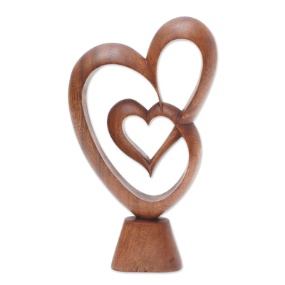 Wood sculpture, 'Big Romance' - Romantic Heart-Shaped Suar Wood Sculpture from Bali