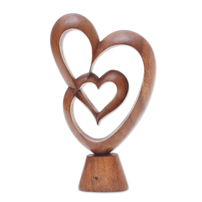 Wood sculpture, 'Big Romance' - Romantic Heart-Shaped Suar Wood Sculpture from Bali
