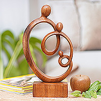 Wood sculpture, 'Twists of Love' - Hand-Carved Semi-Abstract Suar Wood Family Sculpture