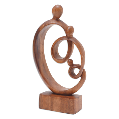 Wood sculpture, 'Twists of Love' - Hand-Carved Semi-Abstract Suar Wood Family Sculpture