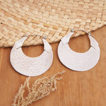 Sterling silver hoop earrings, 'Divine Reflections' - Moon-Shaped Sterling Silver Hammered Hoop Earrings
