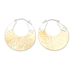 Gold-plated hoop earrings, 'Summer Reflections' - Moon-Shaped 22k Gold-Plated Hammered Hoop Earrings