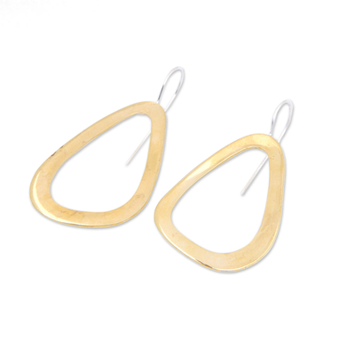 Gold-plated drop earrings, 'Imperial Modernity' - High-Polished Modern 22k Gold-Plated Drop Earrings