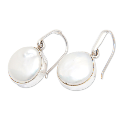 Cultured pearl dangle earrings, 'Precious Touch' - Polished Sterling Silver Dangle Earrings with Cultured Pearl