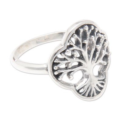Sterling silver cocktail ring, 'Revered Tree' - Sterling Silver Tree Cocktail Ring with Openwork Accents