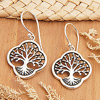 Sterling silver dangle earrings, 'Revered Tree' - Sterling Silver Tree Dangle Earrings with Openwork Accents