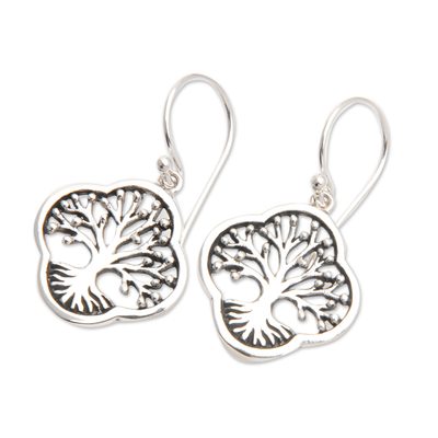 Sterling silver dangle earrings, 'Revered Tree' - Sterling Silver Tree Dangle Earrings with Openwork Accents