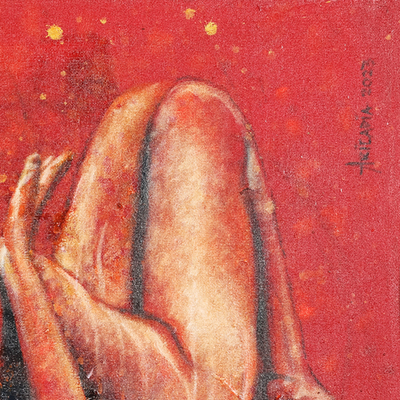 'Merah Merekah' - Pintura al óleo y acrílico rojo expresionista sin estirar