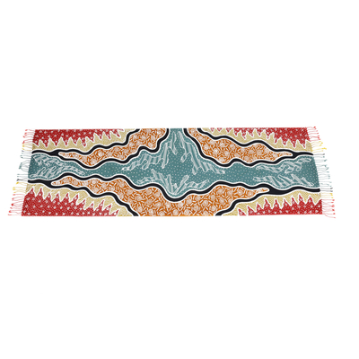 Batik rayon scarf, 'Blue Coast' - Multicoloured Fringed Batik Rayon Scarf Handmade in Java