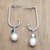 Pendientes colgantes de perlas cultivadas y ónix - Aretes colgantes de perlas cultivadas blancas y ónix facetado