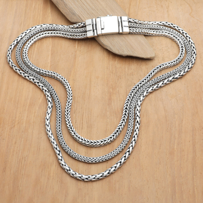 Sterling silver chain strand necklace, 'Triple Spell' - Polished Traditional Sterling Silver Chain Strand Necklace