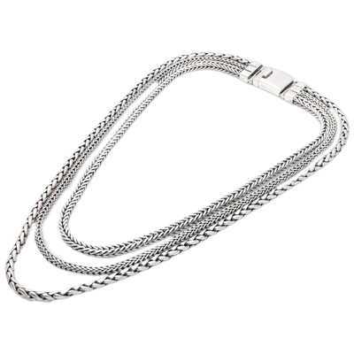 Halskette mit Kettenstrang aus Sterlingsilber - Polierte, traditionelle Kettenstrang-Halskette aus Sterlingsilber