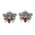 Garnet button earrings, 'Bee Passionate' - Sterling Silver Bee Button Earrings with Garnet Jewels thumbail