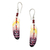 Garnet beaded dangle earrings, 'Wisdom Feathers' - Handcrafted Purple Feather Dangle Earrings with Garnet Beads thumbail