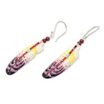 Garnet beaded dangle earrings, 'Wisdom Feathers' - Handcrafted Purple Feather Dangle Earrings with Garnet Beads