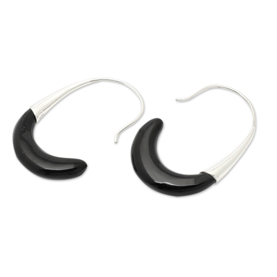 Sterling silver half-hoop earrings, 'Dark Queen' - Minimalist High-Polished Sterling Silver Half-Hoop Earrings