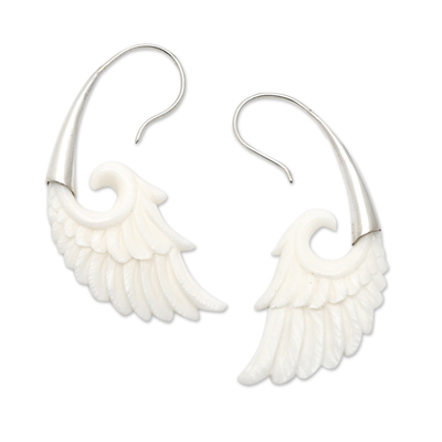 Sterling silver drop earrings, 'Archangel's Flight' - Wing-Shaped Sterling Silver Drop Earrings Crafted in Bali