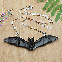Sterling silver pendant necklace, 'King of the Night' - Handcrafted Bat-Themed Sterling Silver Pendant Necklace