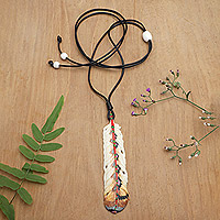 Hand-painted cord pendant necklace, 'Stable Freedom'