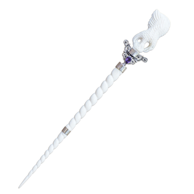 Amethyst hair pin, 'Always Impressive' - Sterling Silver Eagle Hair Pin with Amethyst Made in Bali