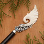 Blue topaz and horn hair pin, 'Always Stylish' - Blue Topaz Horn Sterling Silver Hair Pin Handmade in Bali